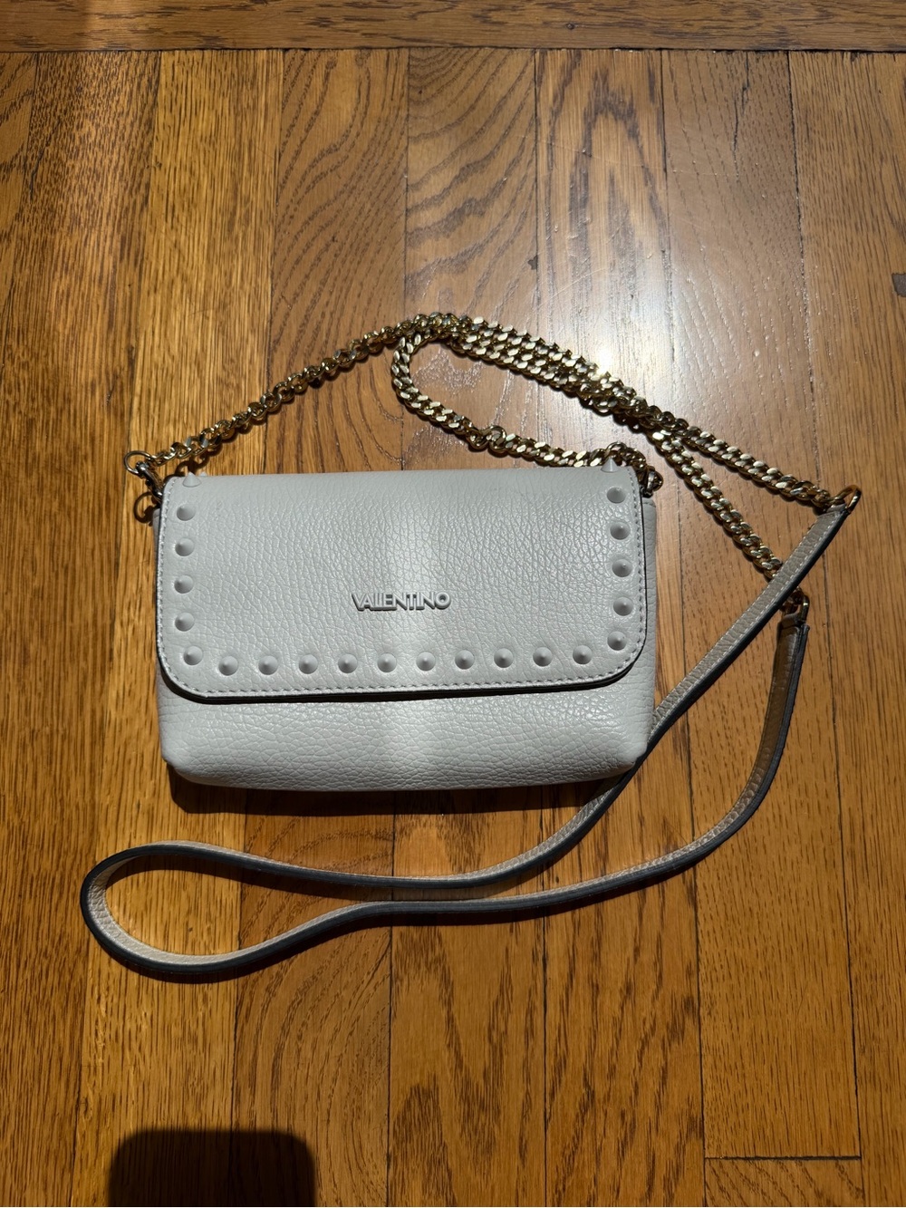 Mario Valentino White Leather Crossbody with Stud Detail